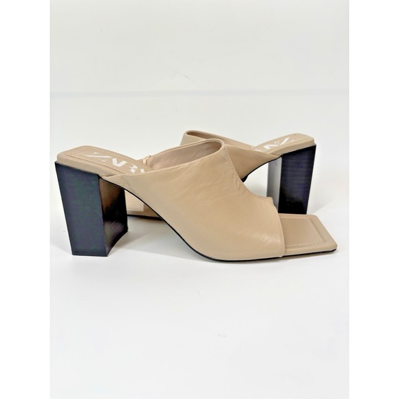 Zara Leather Sandals Womens 40 Beige Tan Heels Mules Squared Toe Slip On 90s Y2K - Picture 1 of 7